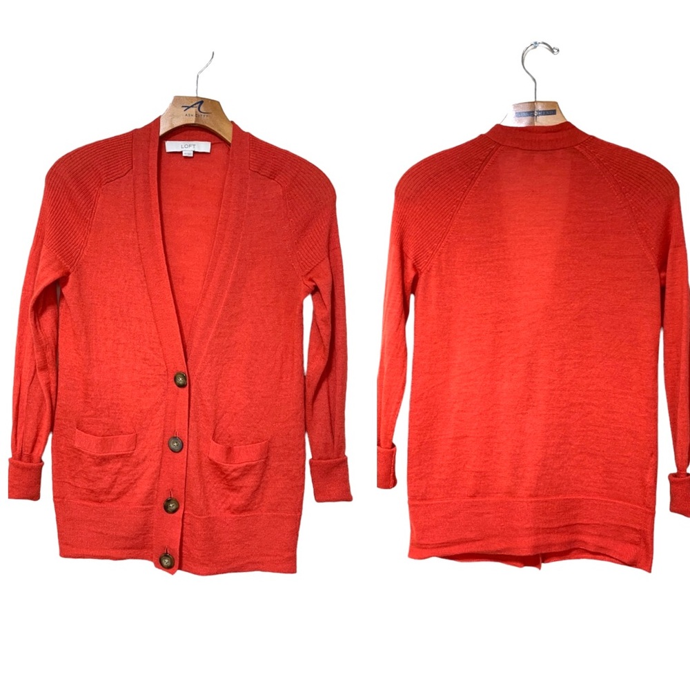LOFT Orange Button Down Cardigan Sz XS